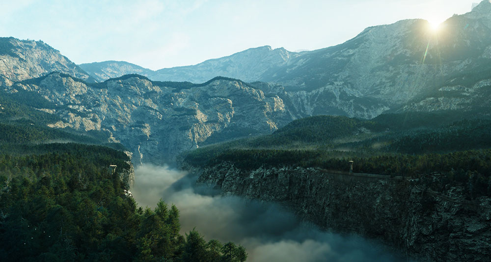 DNEG gorge fog sun